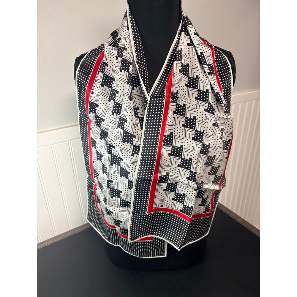 Sacha Vintage Scarf Geometric Polka Dot Black White Red Long Rectangular Scarf